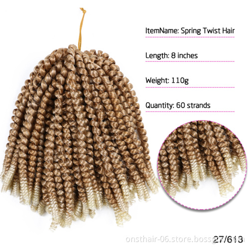 Ombre Spring Twist Hair 8inch Fluffy Crochet Braids Synthetic Hair Extensions Braids Kinky Curly Twists 30strands/pc Black Brown